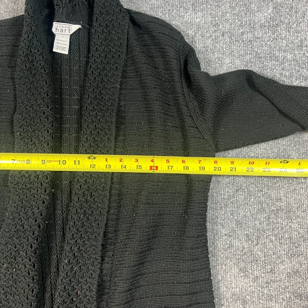 Keren Hart Cardigan Sweater Women Medium Black Cozy Knit Shawl Collar Open Front - Picture 6 of 11